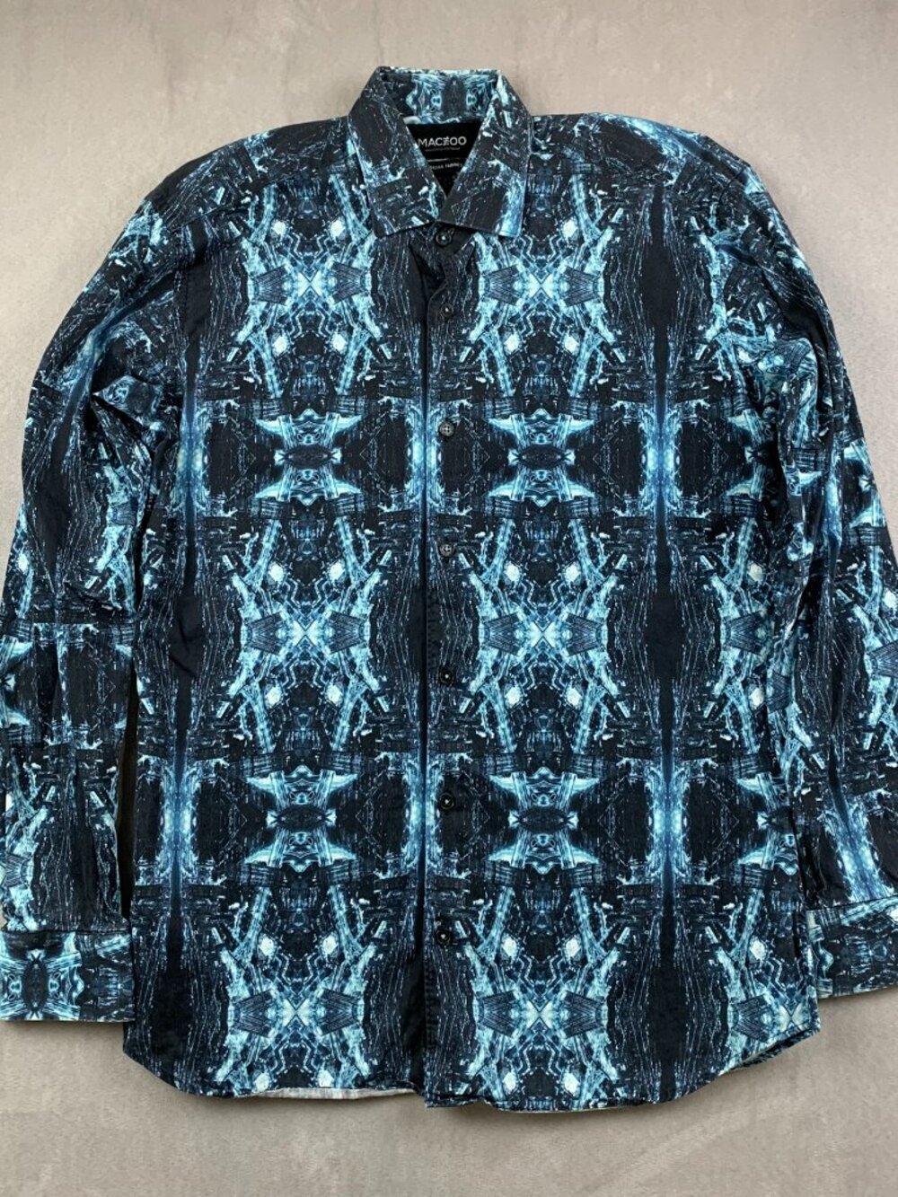Maceoo Mens Shirt Small Turquoise Blue Button Up Long Sleeve Fibonacci 3D Cotton